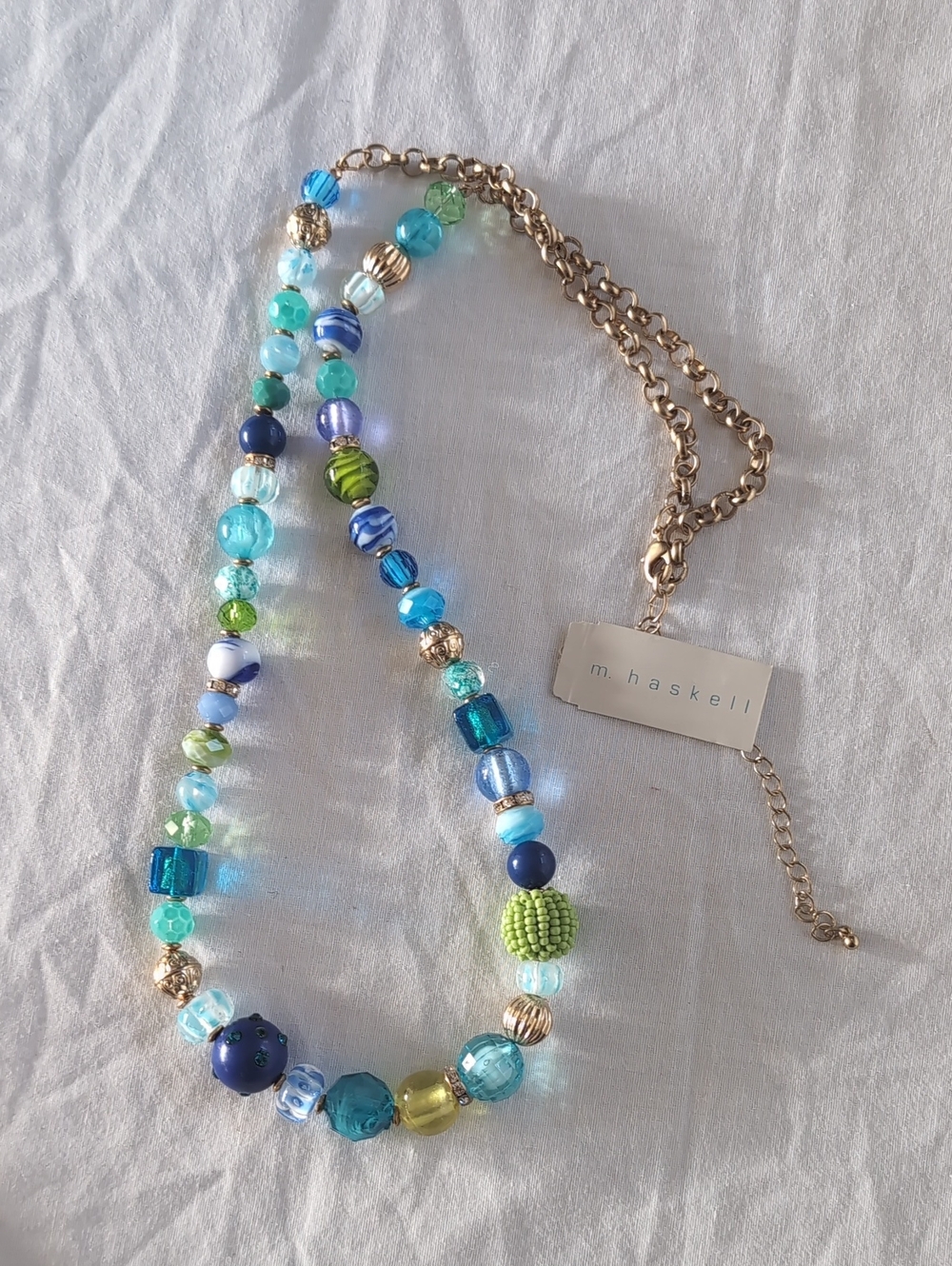 M. Haskell Blue & Green Beaded Long Necklace